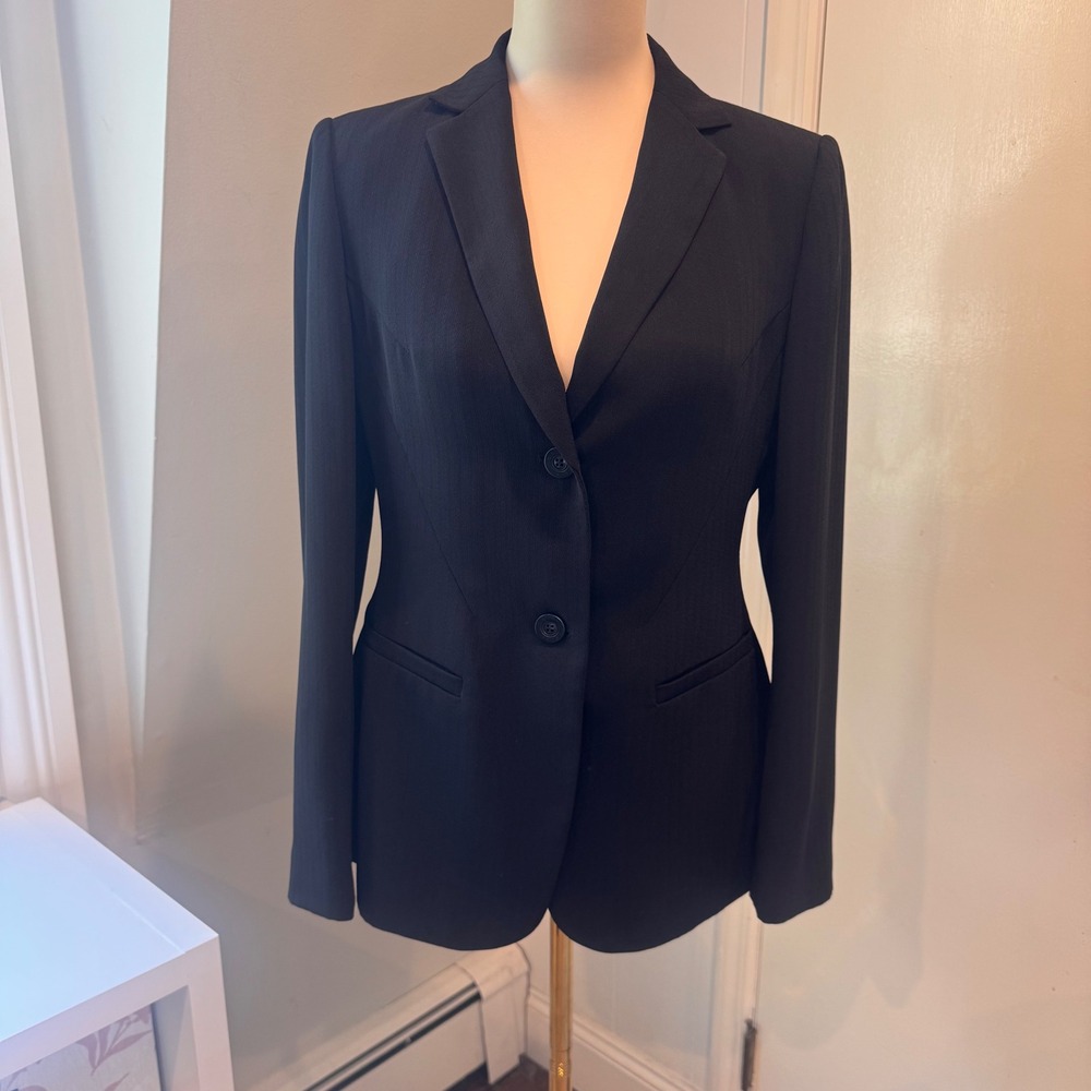 Calvin Klein Black Chevron Textured Two-Button Blazer Jacket | Size 6